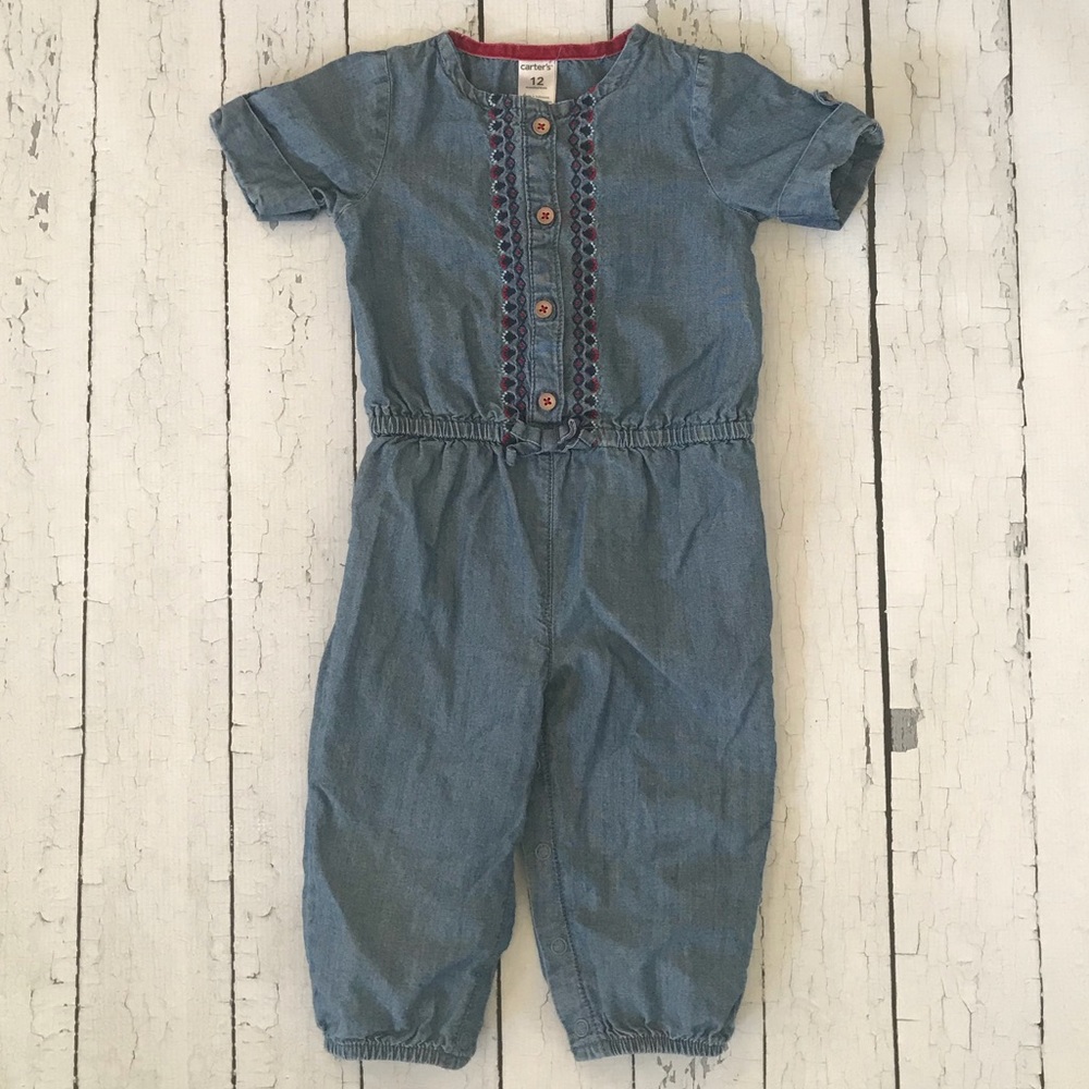 Denim Embroidered Detail Jumpsuit